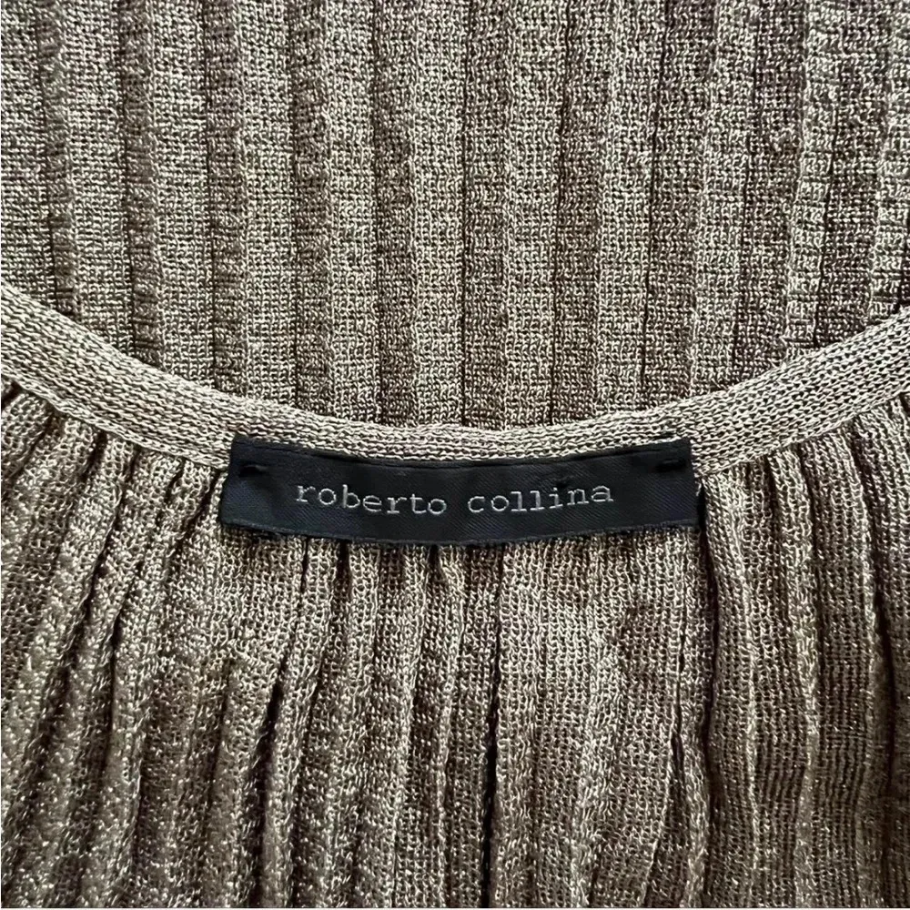 Women’s Roberto Collina Beige Gold Pleated Rayon Knit Tank Top size M in EUC Size M - Image 4