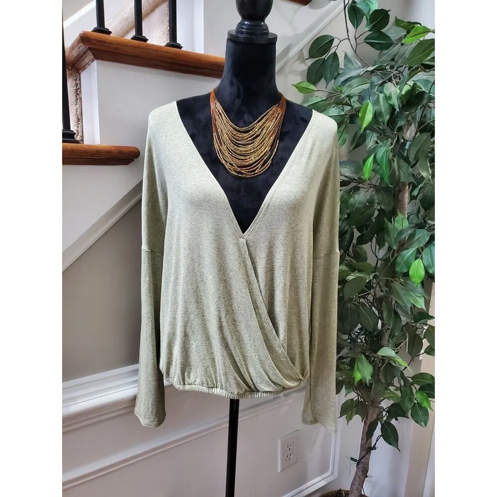 Cozy Casual Women's Beige Viscose V-Neck Long Sleeve Casual Top Shirt Size 3X - Image 9