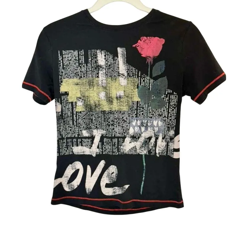 Desigual Streetwear Rare y2k T-shirt Avant Gay Black Women's sz. S - Image 2