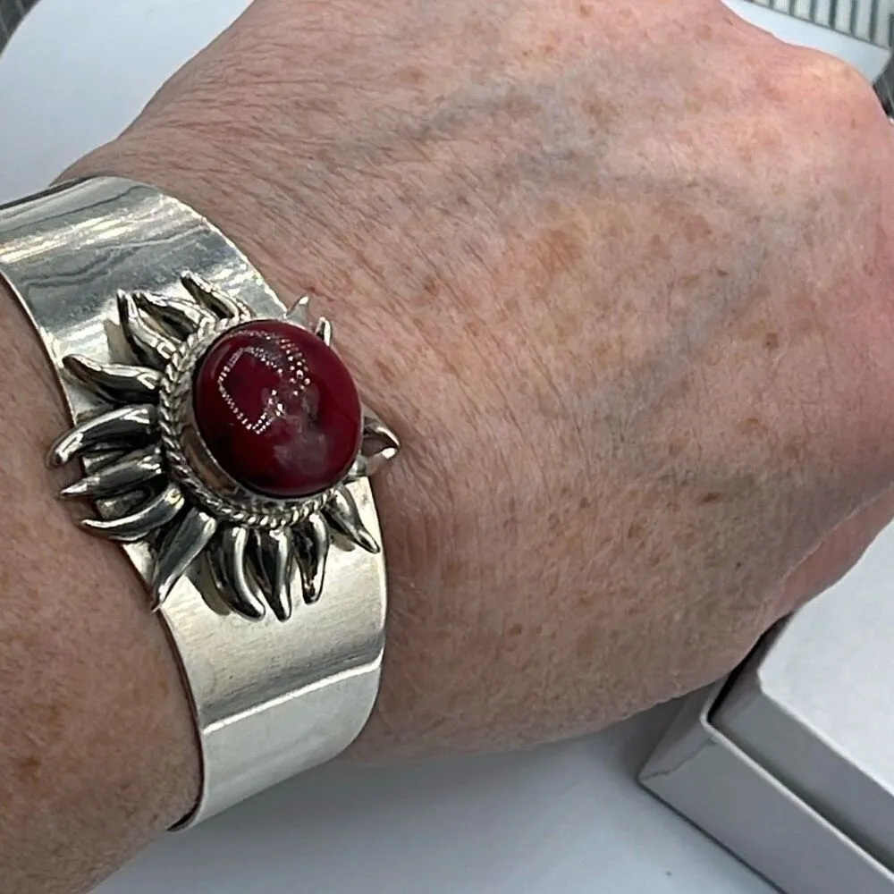 Vintage 950 MSW silver red Jasper cabachon cuff bracelet - Image 3