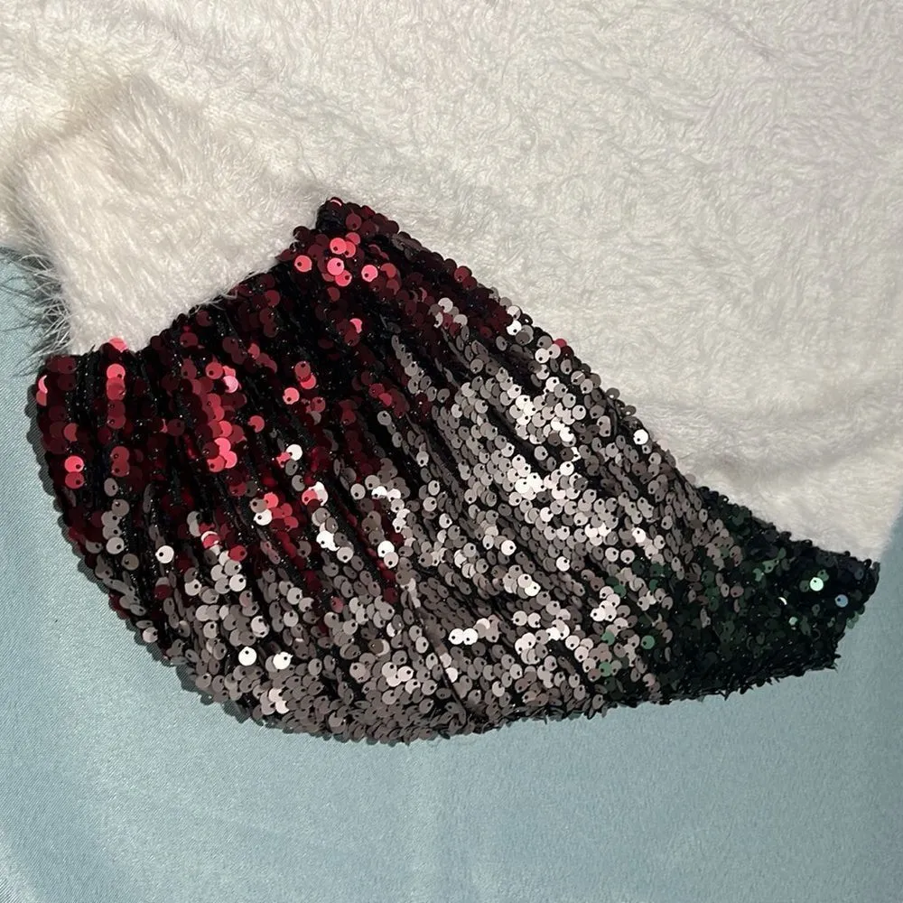 Cream Puffy Sleeve Sequence Fuzzy Sweater Size S/M C31 Red Size M - Image 3