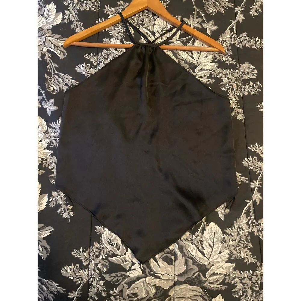 RACHEL ZOE Satin Halter Top with Bandana Hem Size Small S Black - Image 4