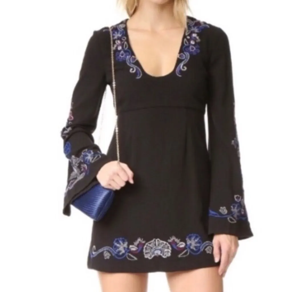 Free People Holiday Folk Mini Dress in Black Combo sz 8 NWT - Image 5
