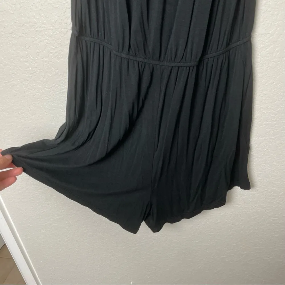 DOUBLE ZERO Black Jersey Shorts Romper Off the Shoulder Size L - Image 4