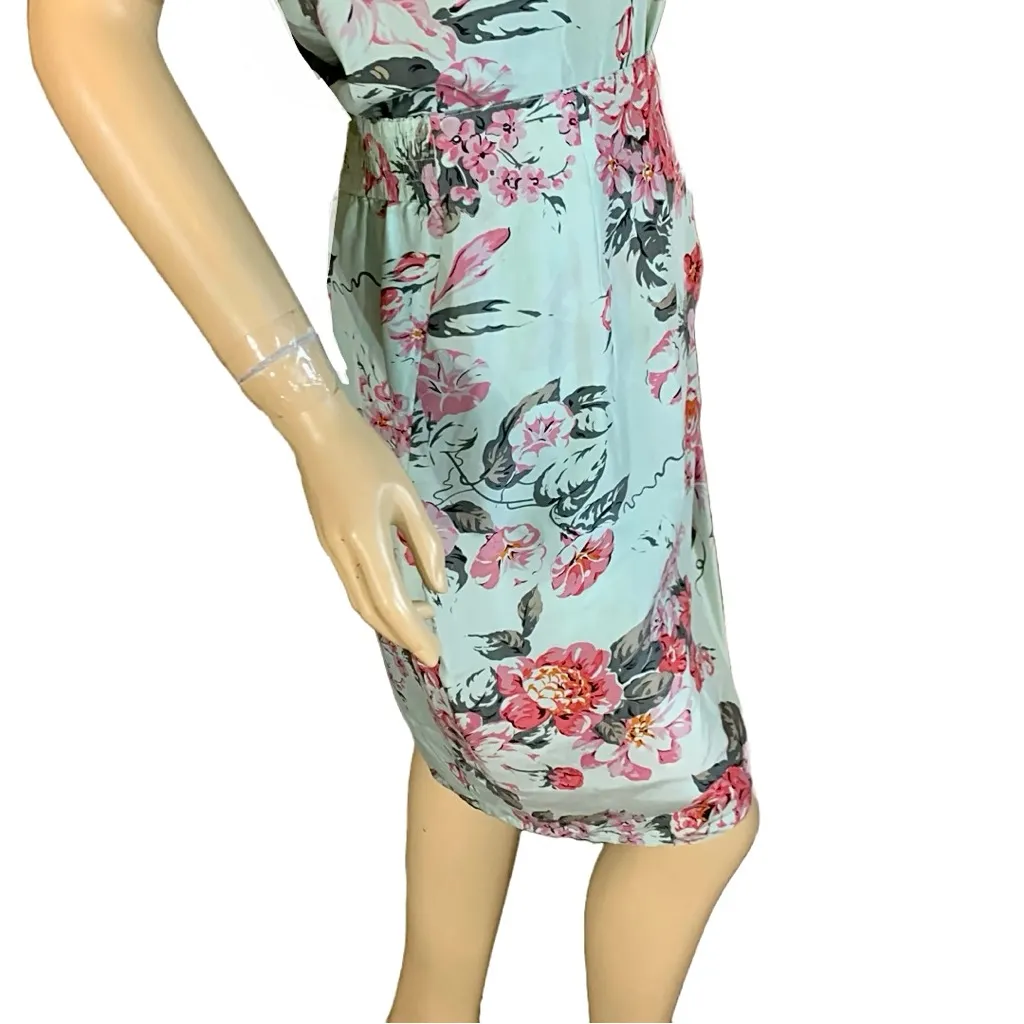 VINTAGE CAROLE LITTLE MINTY GREEN & PINK FLORAL PRINT SILK SKIRT SET (4) - Image 9