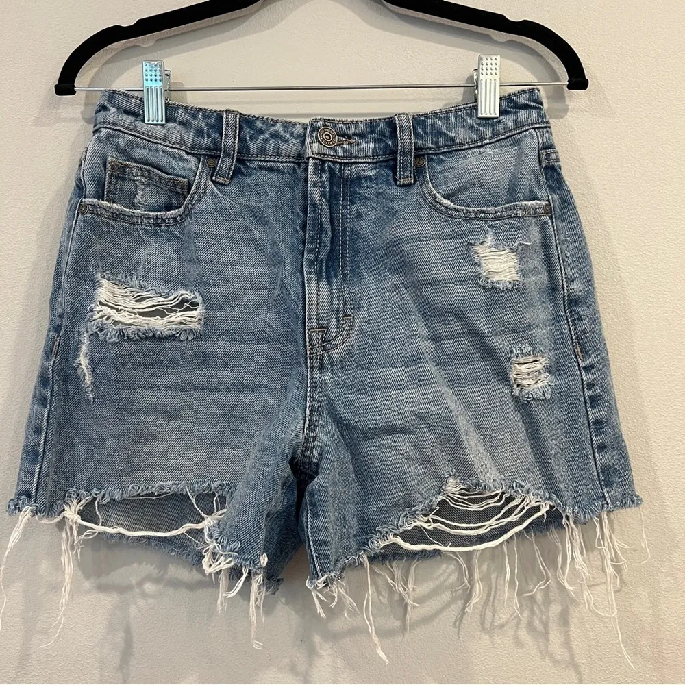 Hidden High Rise Distressed Mom Shorts Blue - Image 2