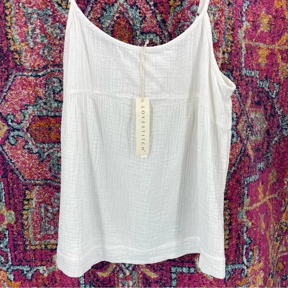 Love Stitch NWT GAUZE SPAGHETTI STRAP TANK in White - Image 3