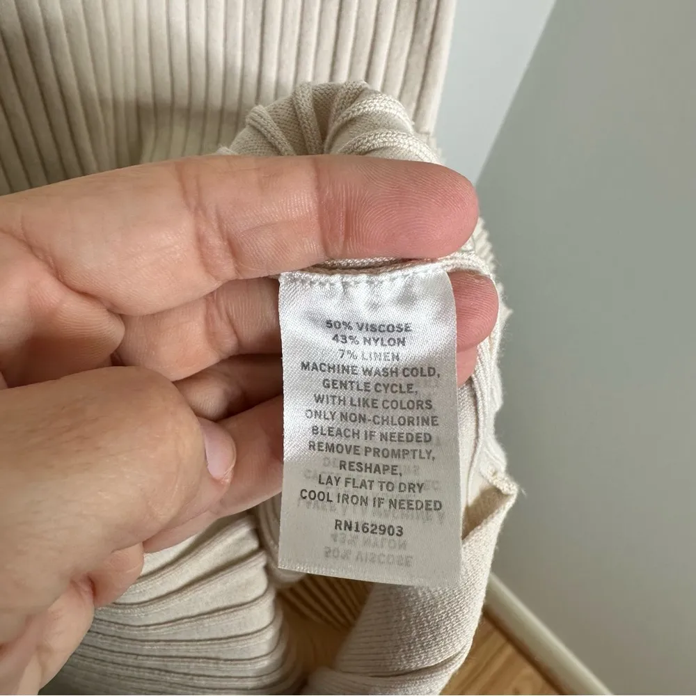 Rachel Parcell Ribbed Square Neck Cream Midi Dress - Image 9