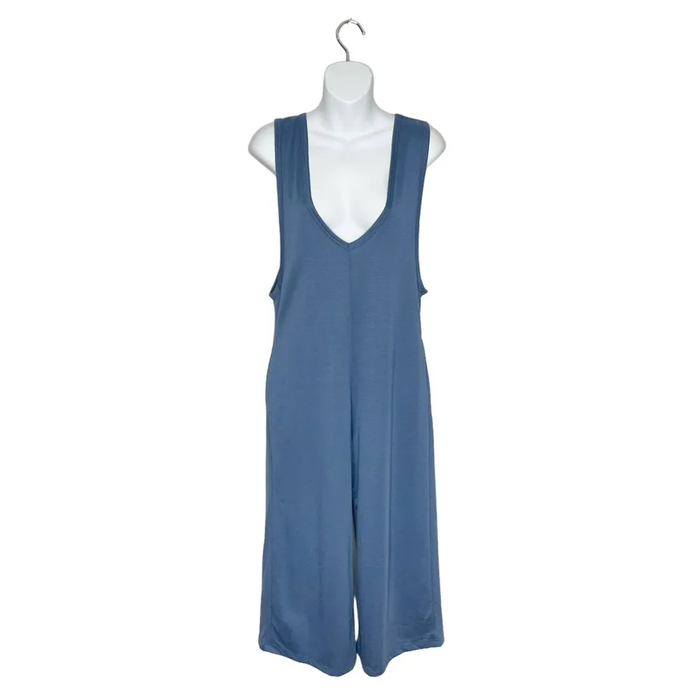 Blue Deep V Sleeveless Wide Leg Jumpsuit - Image 2