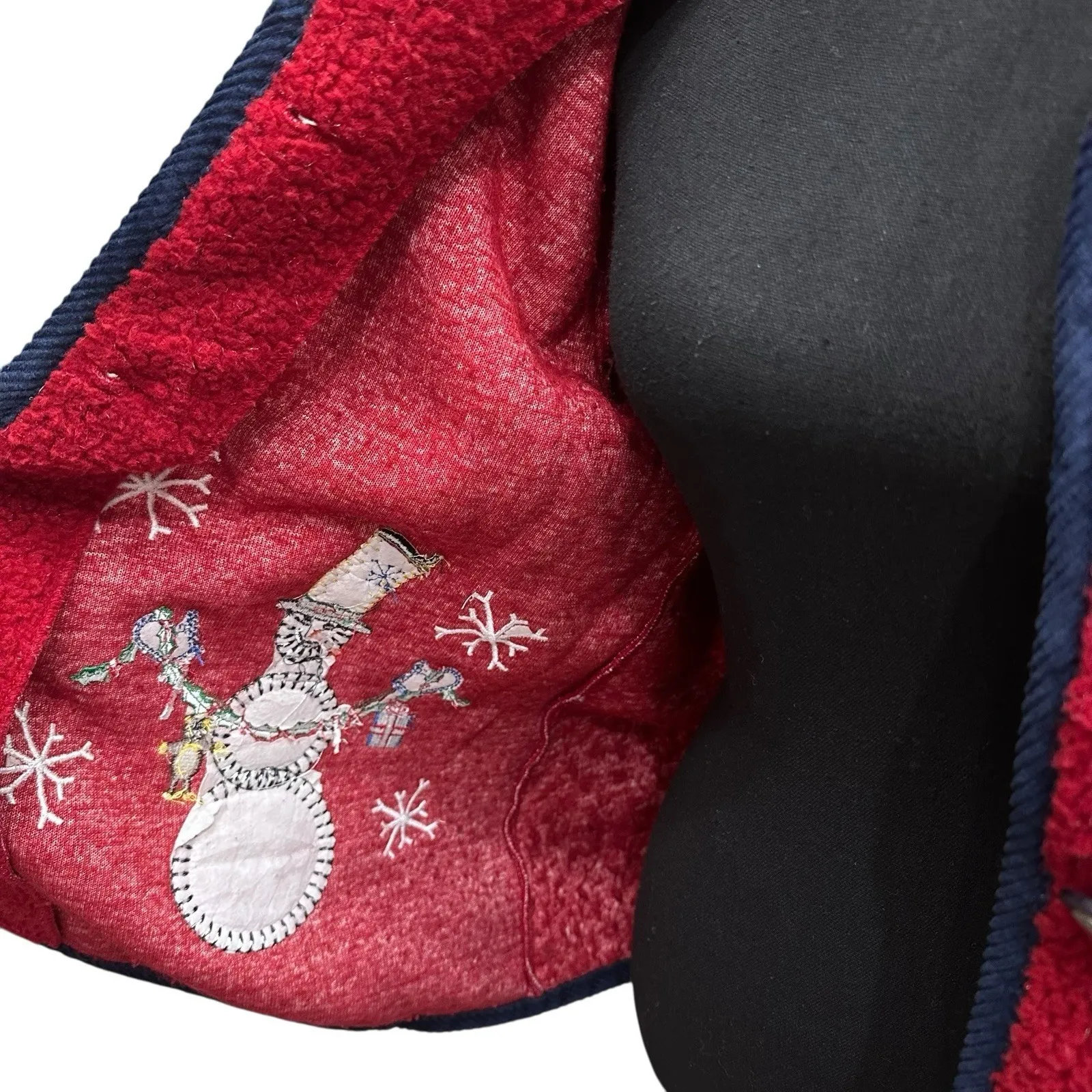 Vintage Button Up Cardigan Sweater Red Christmas SNOWMEN Women's Size Small - Image 8