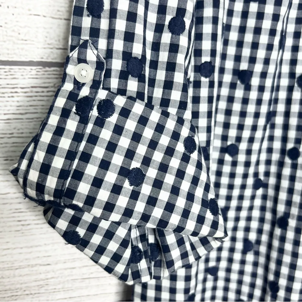 Tommy Hilfiger Blue & White Gingham Polka Dot Button Up Shirt Top Size Large - Image 3