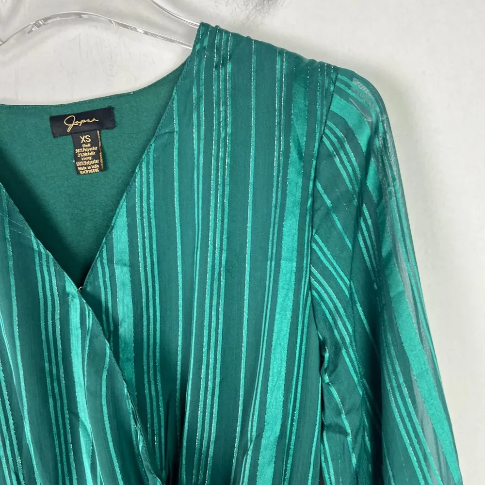 NWOT  Long Sleeve Striped Metallic Surplice Top Green Size XS NEW - Image 3