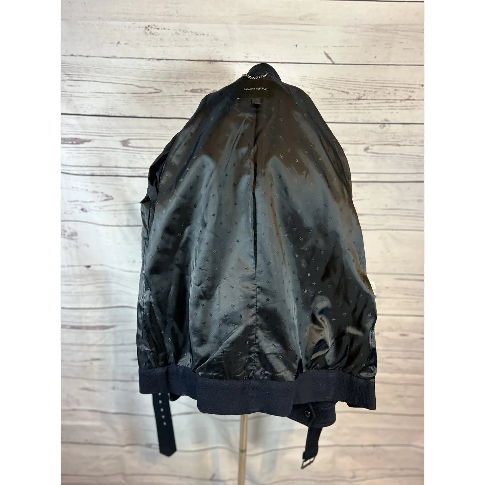 Banana Republic Navy Blue Moto Jacket Size M With Belt – Good Condition - Image 7