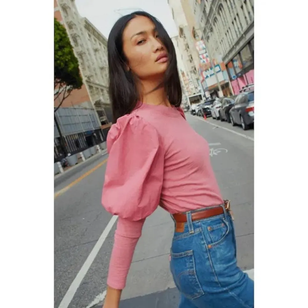 NATION LTD Top Size Small Daniella Combo Party Tee Puff Sleeve Cotton Geranium - Image 2