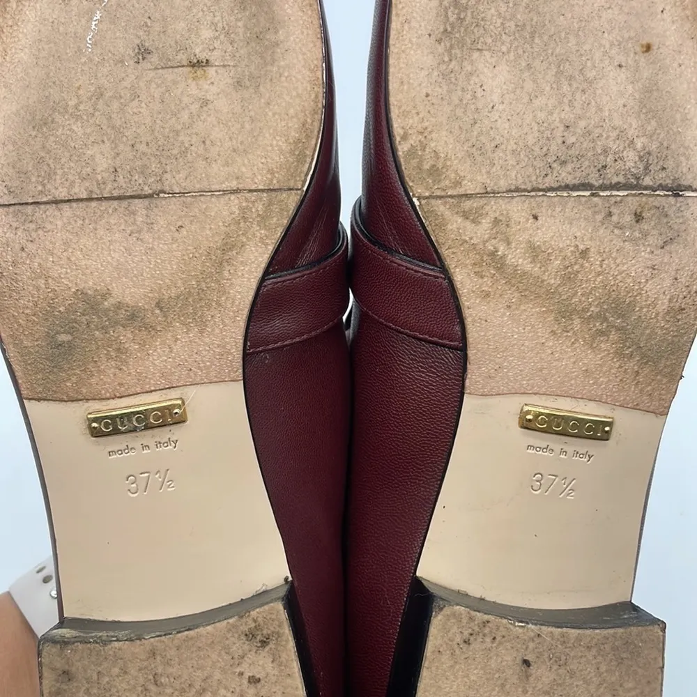 Gucci Burgundy leather Malaga Kid GG Marmont Loafers Vintage Bordeaux 37.5 - Image 8
