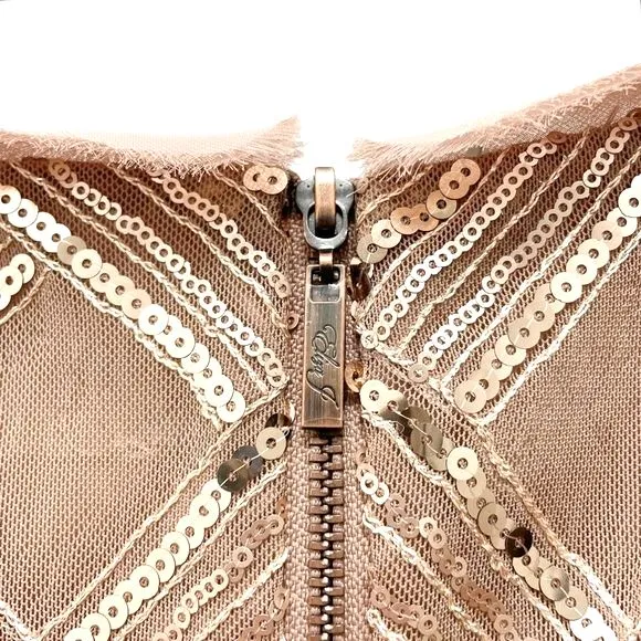 Eliza J Lattice Pattern Sequin Sheath Dress Rose Gold Taupe Women’s Size 6 - Image 13