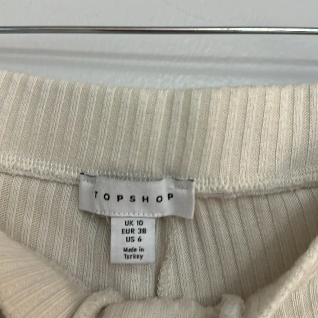 MOVING SALE Topshop Ribbed Cream Tie Waist Wide Flare Pants - Image 6