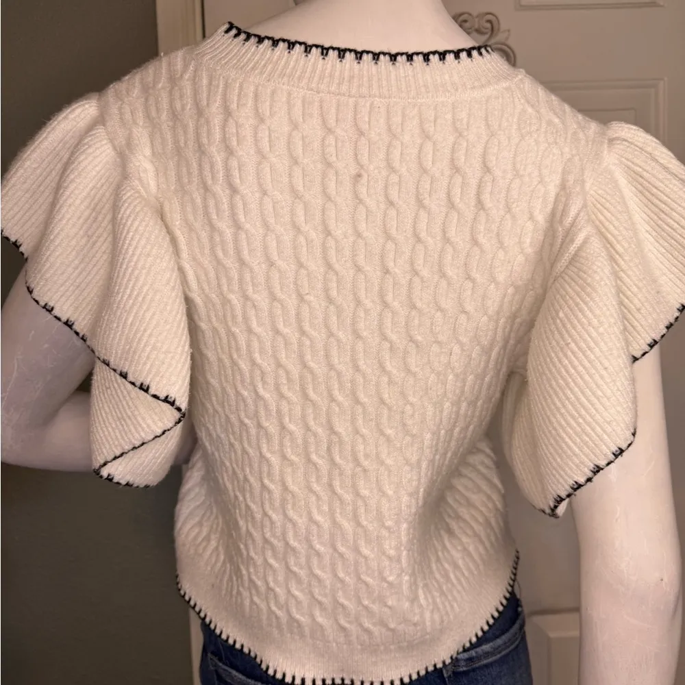 Evolutionary Flutter Sleeve Knit Sweater Crop Top Size XL. White - Image 8