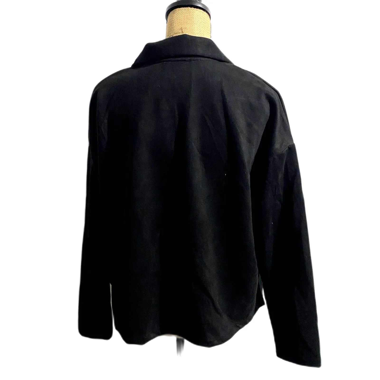 T Tahari Faux Suede Popover Blouse Black‎ Collared Shirt Boxy Fit Size Large - Image 3