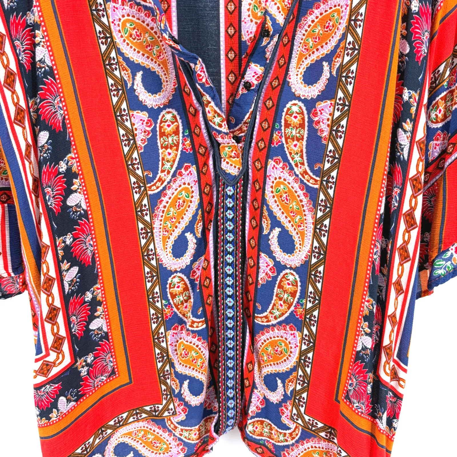 Democracy Paisley Print Blouse Tassel Embroidery Large Boho Hippie Chic Festival - Image 5