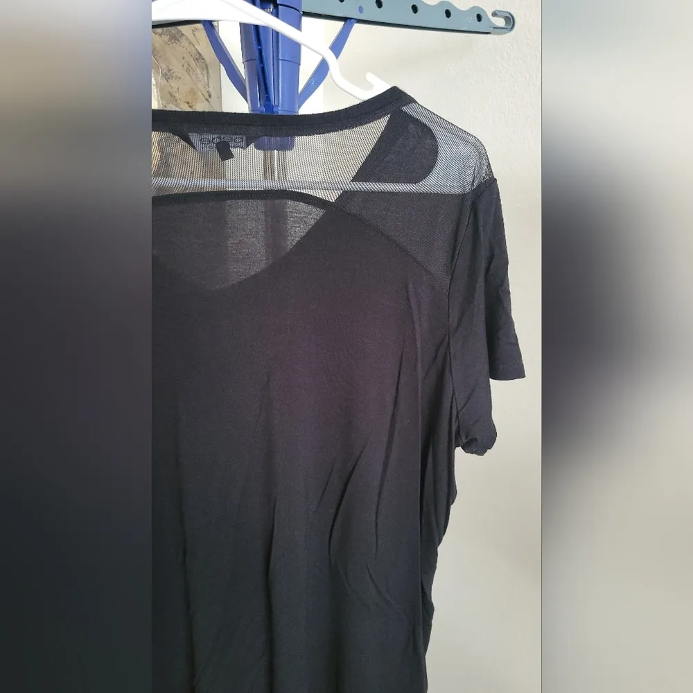 Bebe Sport  Rainbow Logo Sheer Mesh Back Big  Black Tee Shirt  Size XL - Image 9