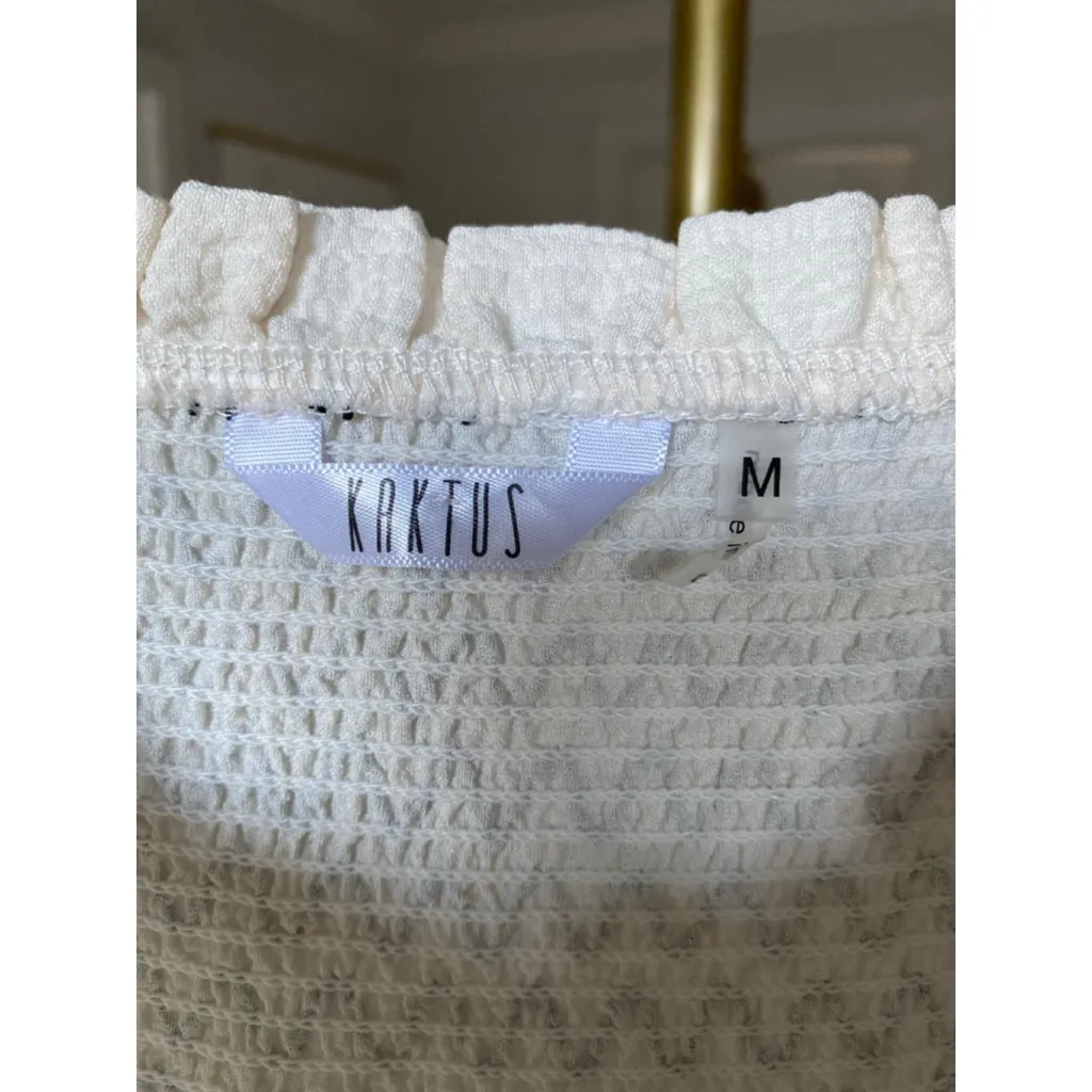 Kaktus Smocked Maxi Dress Black Satin Bow Tie Straps White Tiered M Cottagecore Size M - Image 7