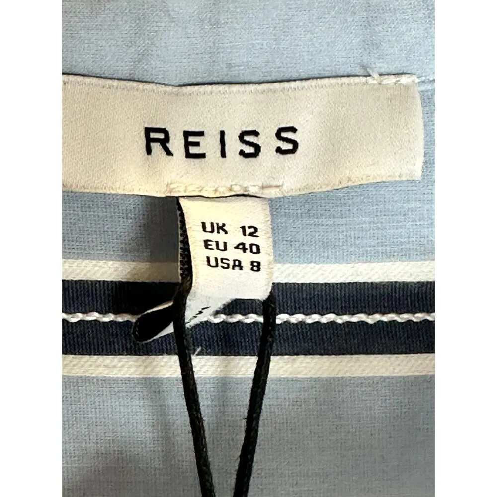 Reiss  Women's Avera Size 8 Blue Cotton Silk Blend Shirt Striped Long Sleeve NWT - Image 6