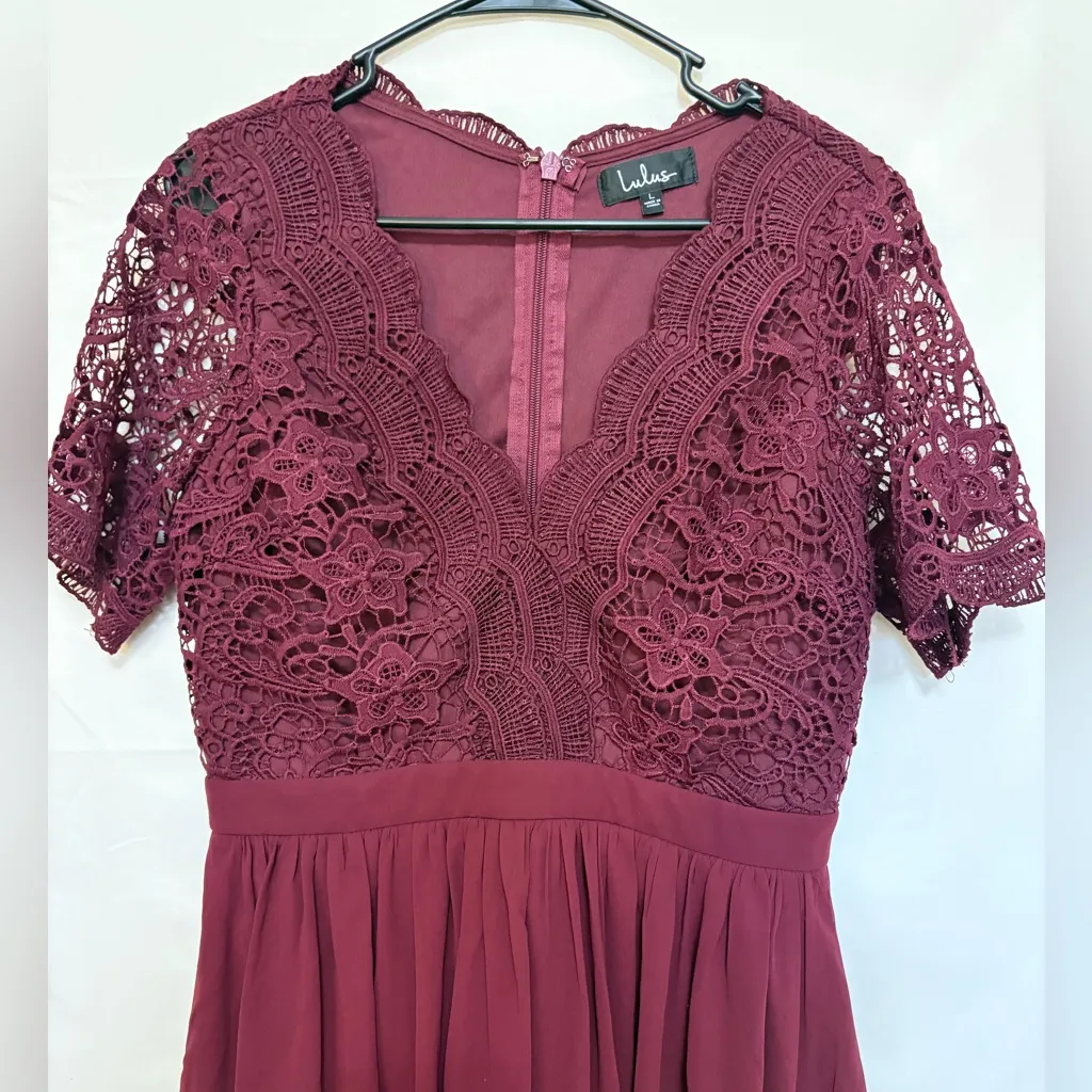 Lulus‎ Angel in Disguise Burgundy Lace Skater Dress Size Large - Image 3