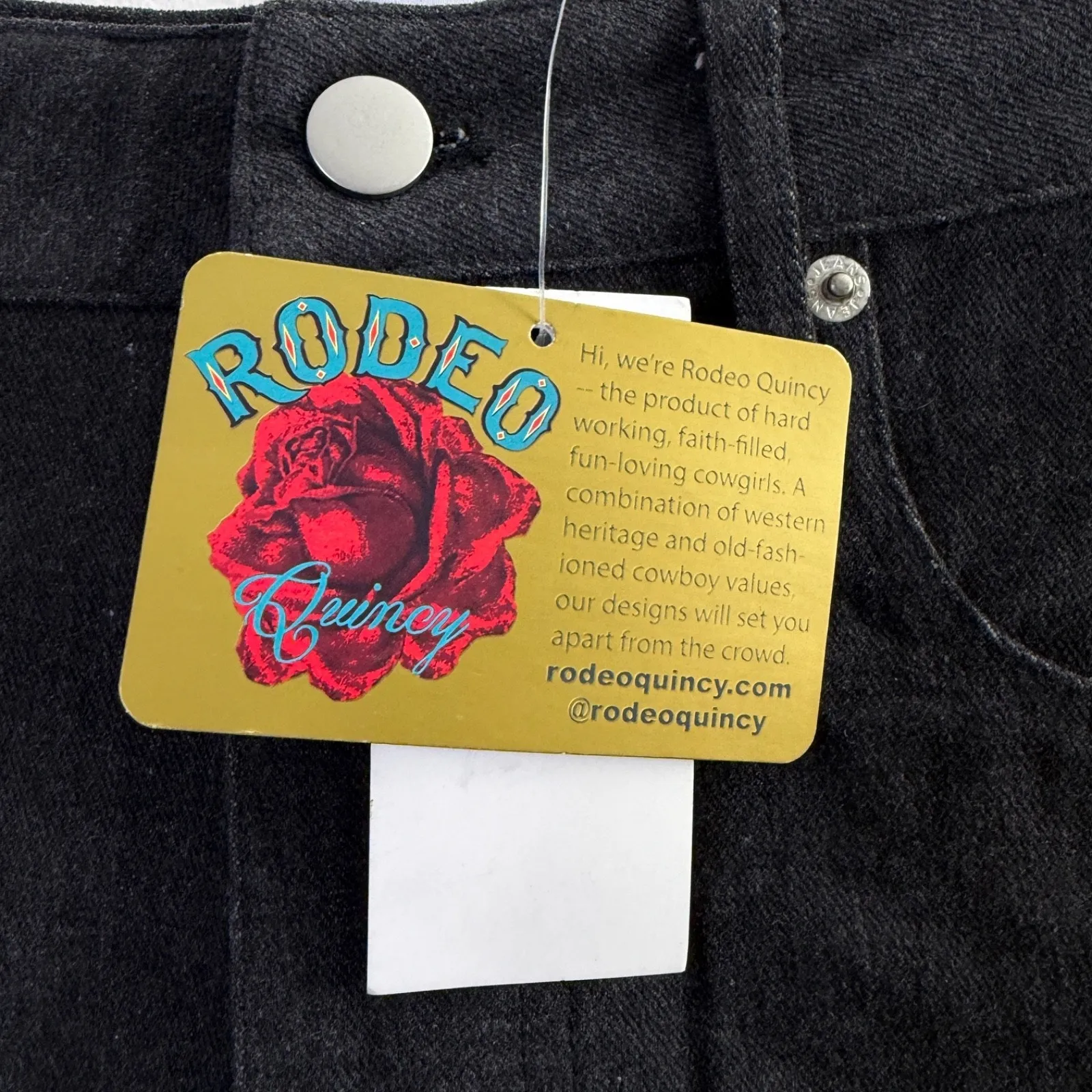 Rodeo Quincy Ryder Shorts Womens 27 Black Denim Floral Rose Applique Western NWT - Image 5