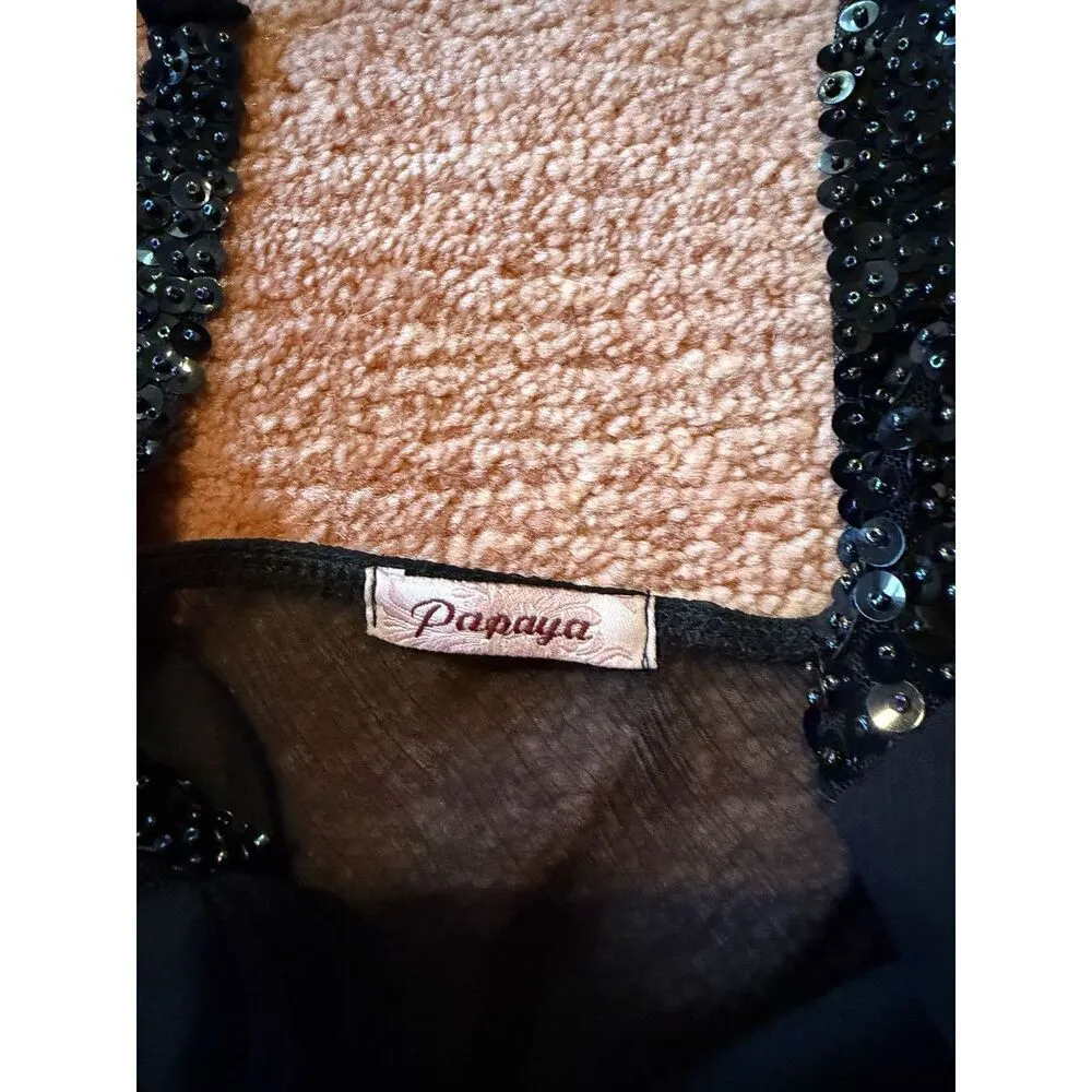 Papaya women sleeveless chiffon cami top black beige beaded straps ruffle hem - Image 3