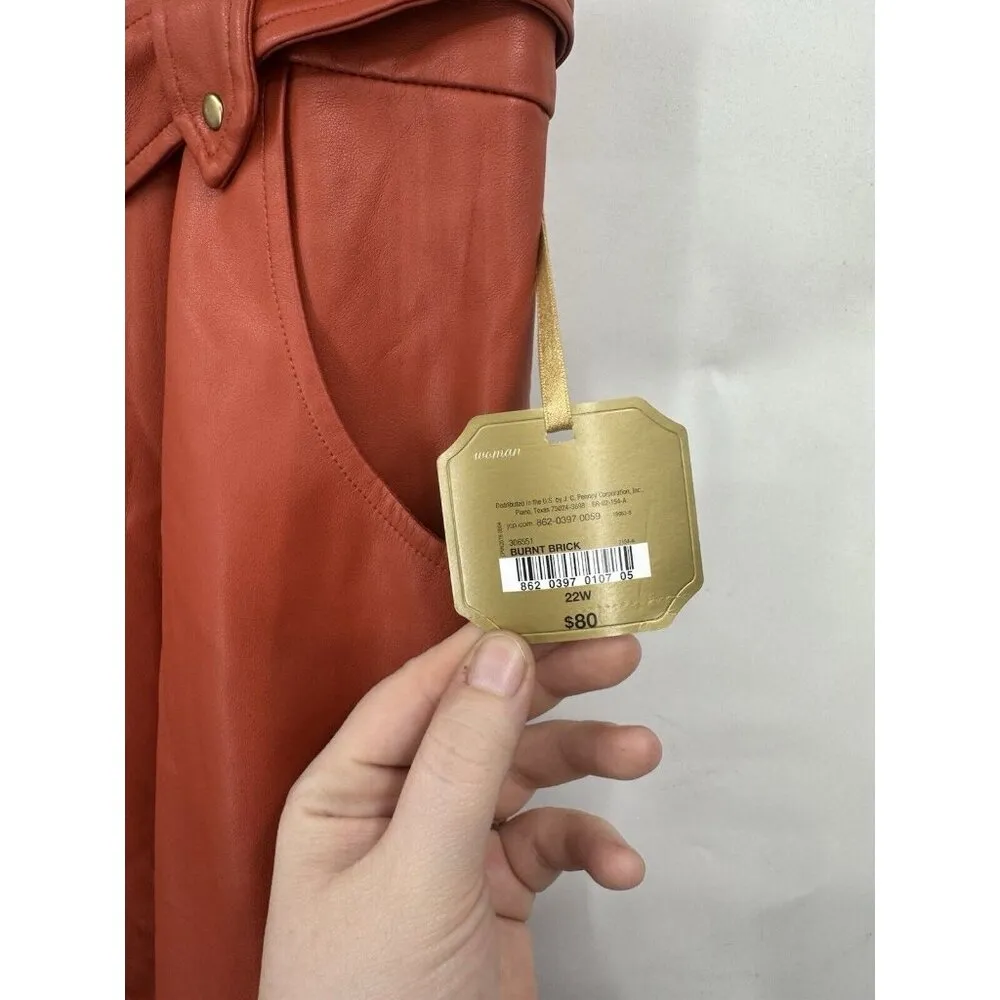 Ryegrass Faux Vegan Leather Skirt Women 22W Orange Pleated Western Bohemian NEW - Image 4