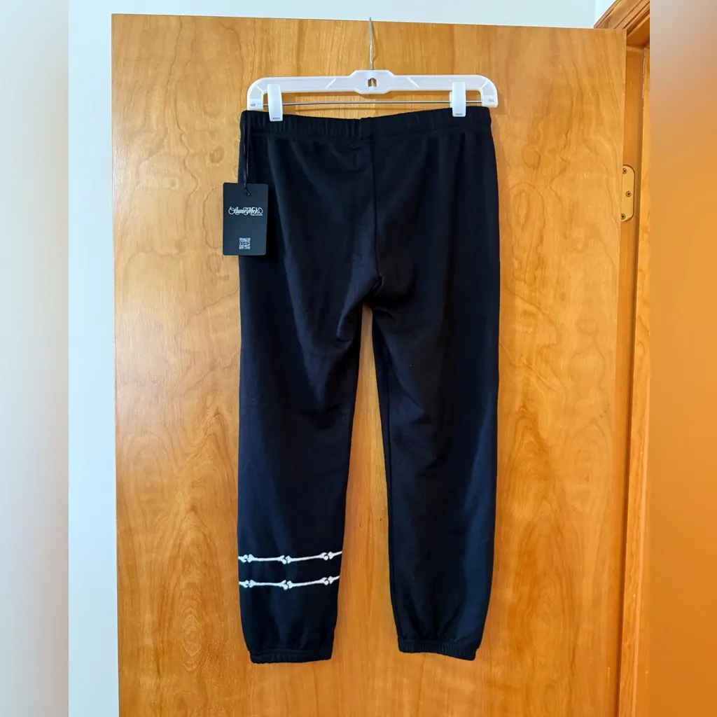 LAUREN MOSHI Alana Bone Diamond Sweatpants Black Pants Joggers Skull Bones NWT - Image 13