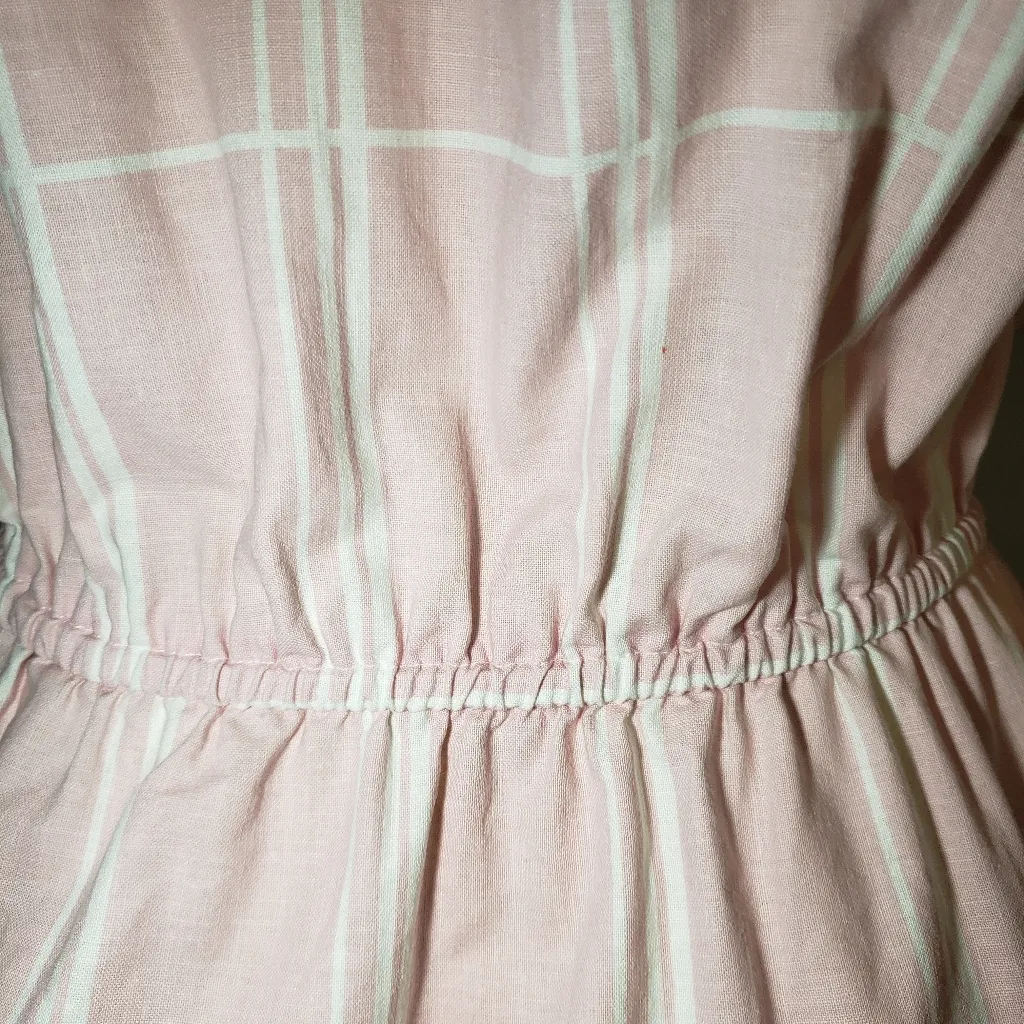 80s Does 50s 60s Vintage Lisa Jo pink dress with white buttons & stripes Size M - Image 13