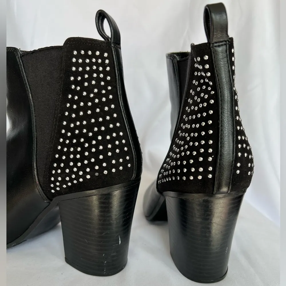 Black Faux Leather Studded Ankle Booties Size 8 - Image 3