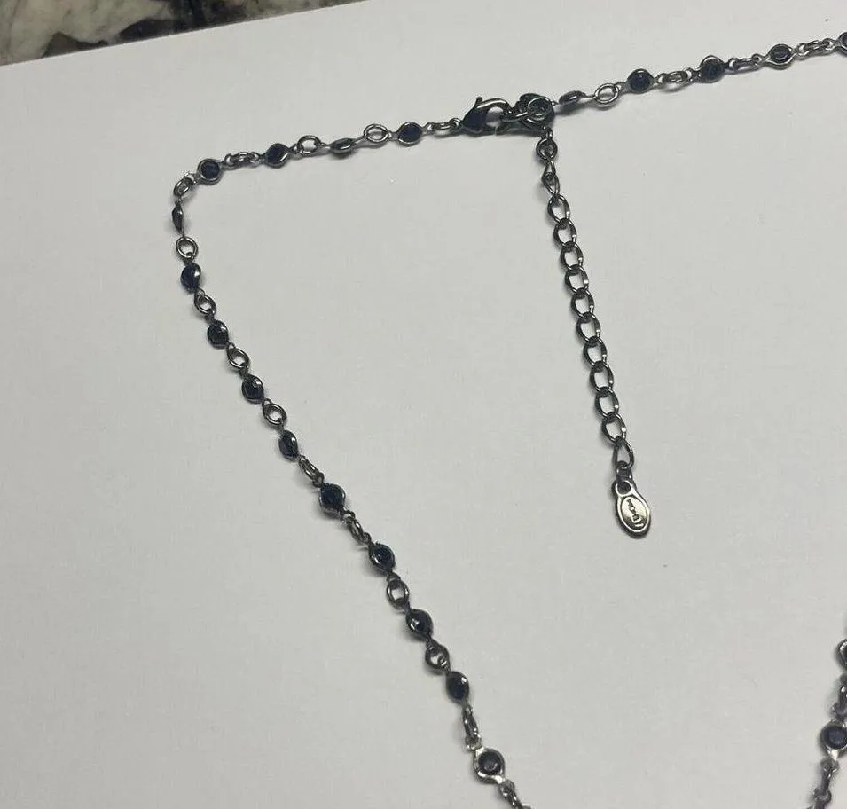 Monet Women’s Signed  Black Rhinestone Necklace / Dangle Earrings - Image 3