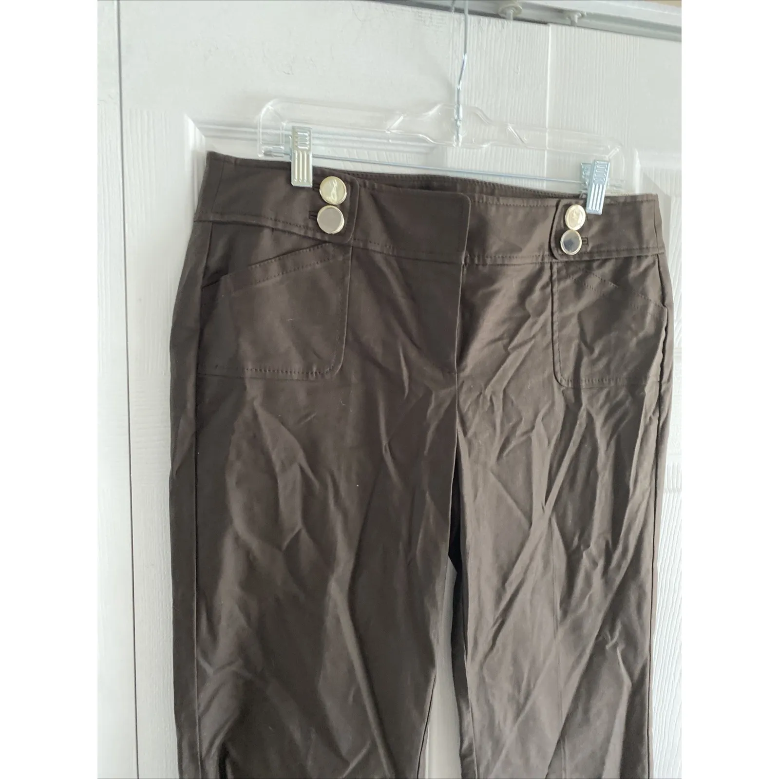 Ann Taylor Womens 10 Brown Wide Leg Stretch Pants Gold Button‎ Sailor Waist - Image 2