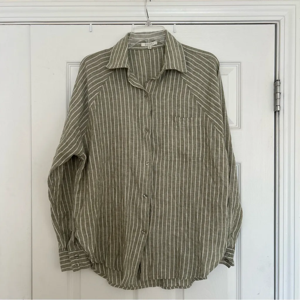 Z-SUPPLY PERFECT LINEN STRIPE TOP in Meadow size S - Image 3