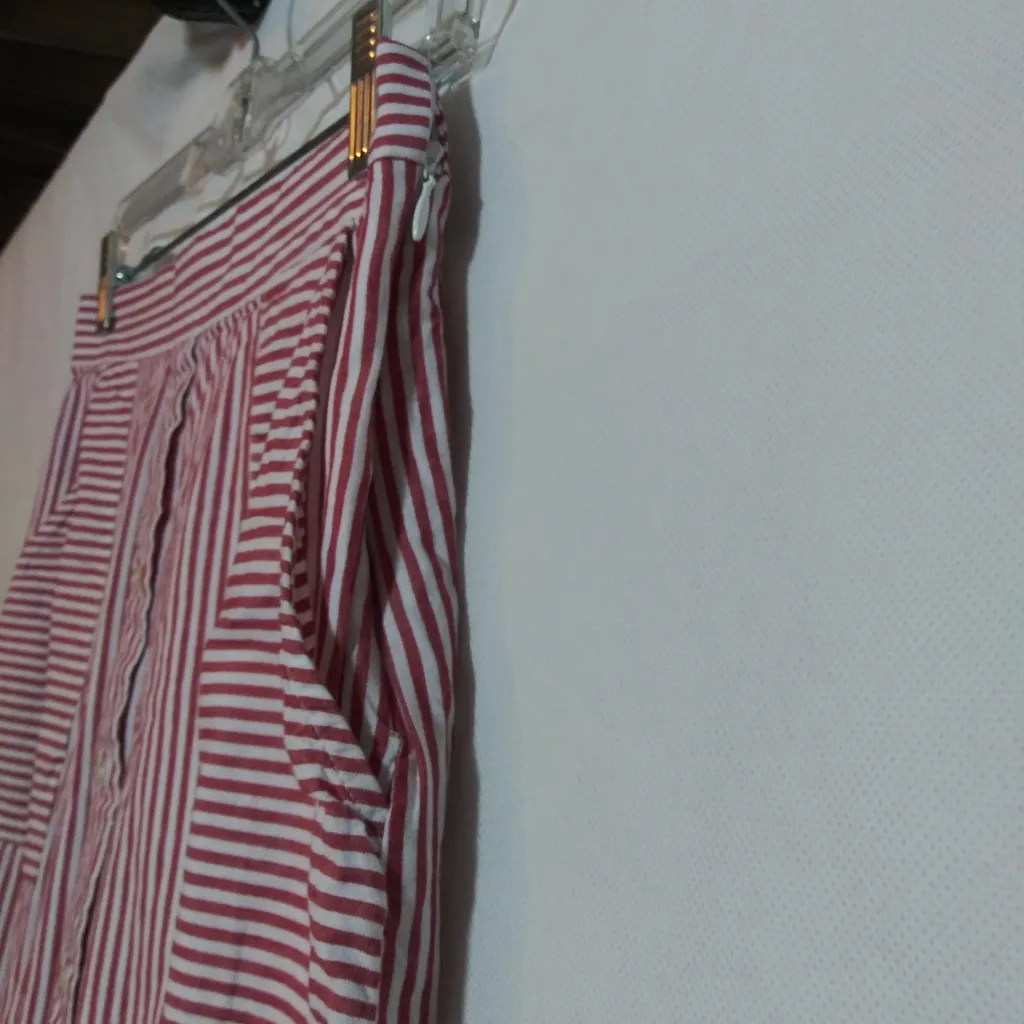 Daniel Cremieux Red and White Striped Midi Skirt Cotton Pockets Size 4 - Image 4