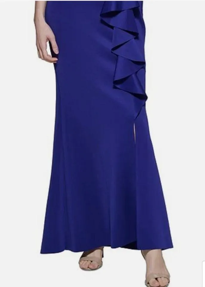 Preowned Jessica Howard Women's Lace Bodice
Ruffled Gown Blue Size 12 - Image 3