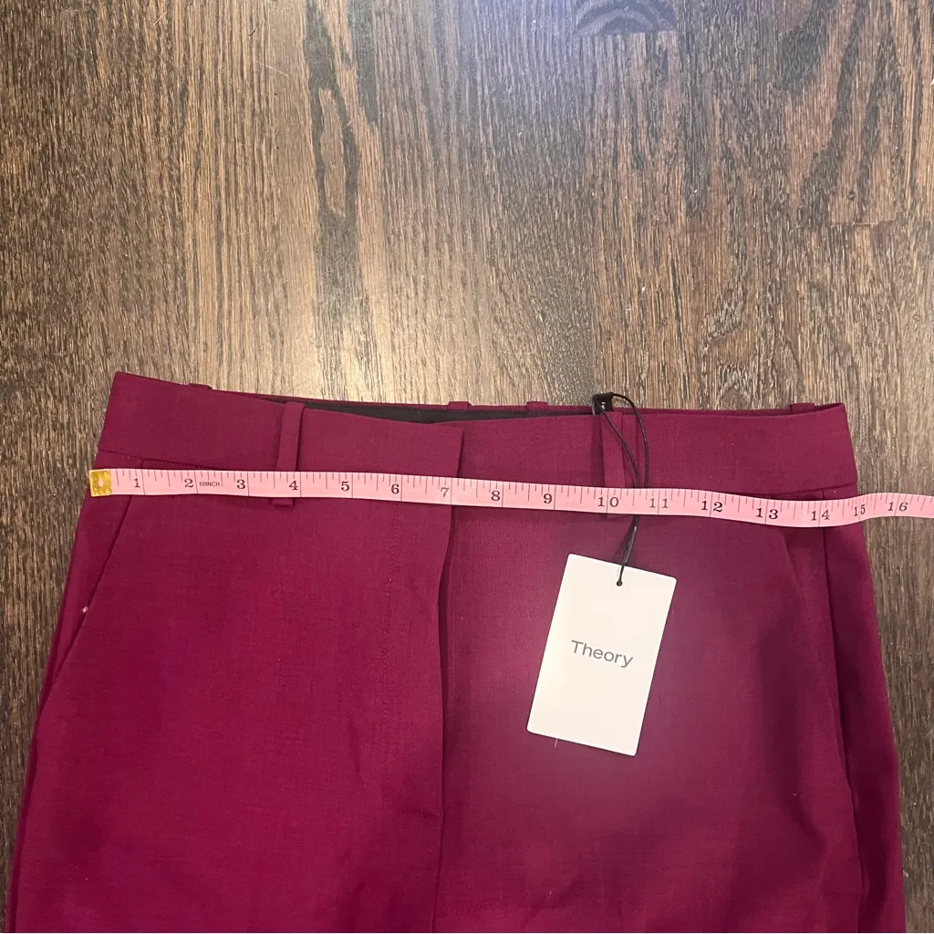 NWT Theory Demitria HW Flared Pants Sangria Purple Wide Legged Wool $345 - Image 2