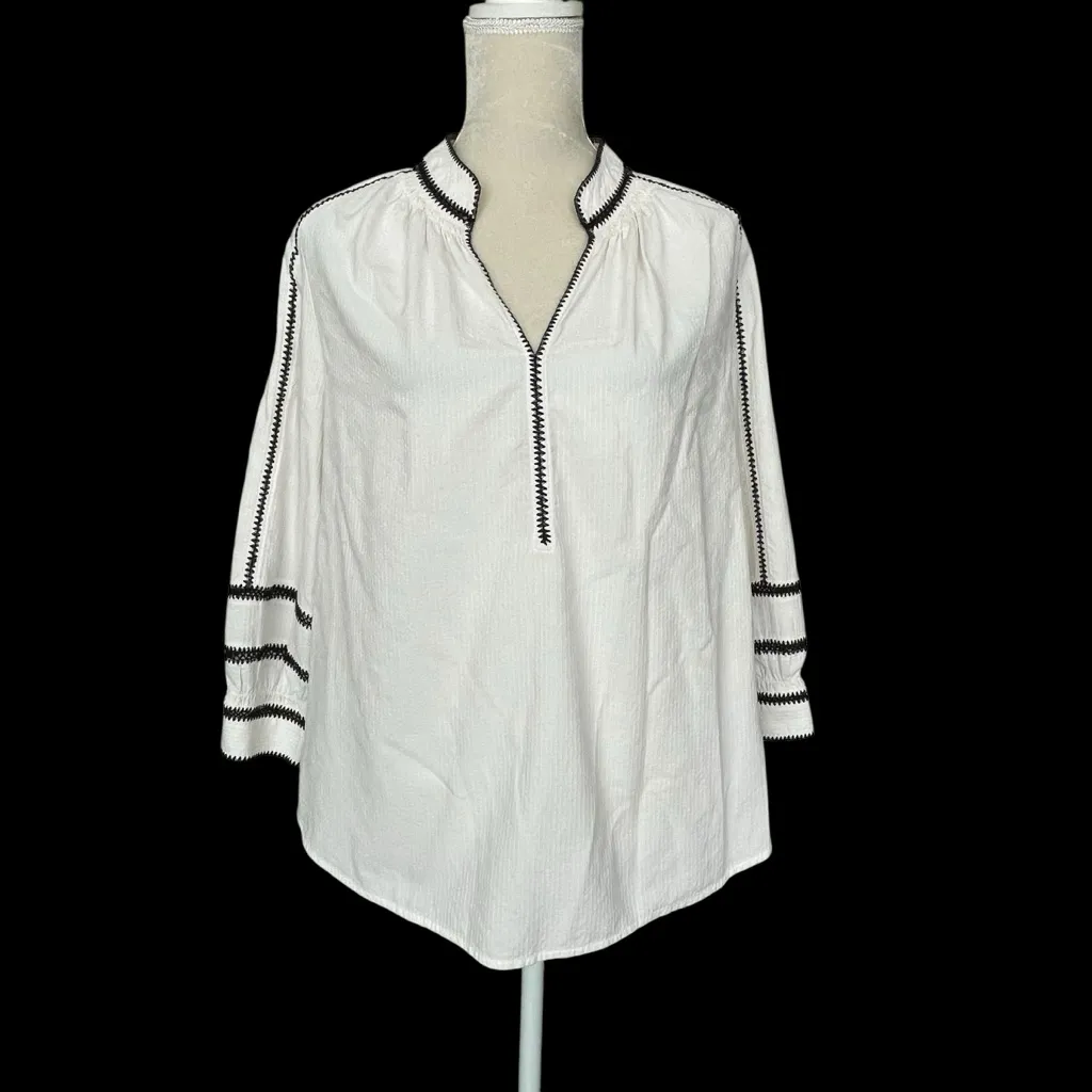 J. Jill Pure Jill Embroidered Peasant White Top Women’s Size M 3/4 Sleeves Size M - Image 2