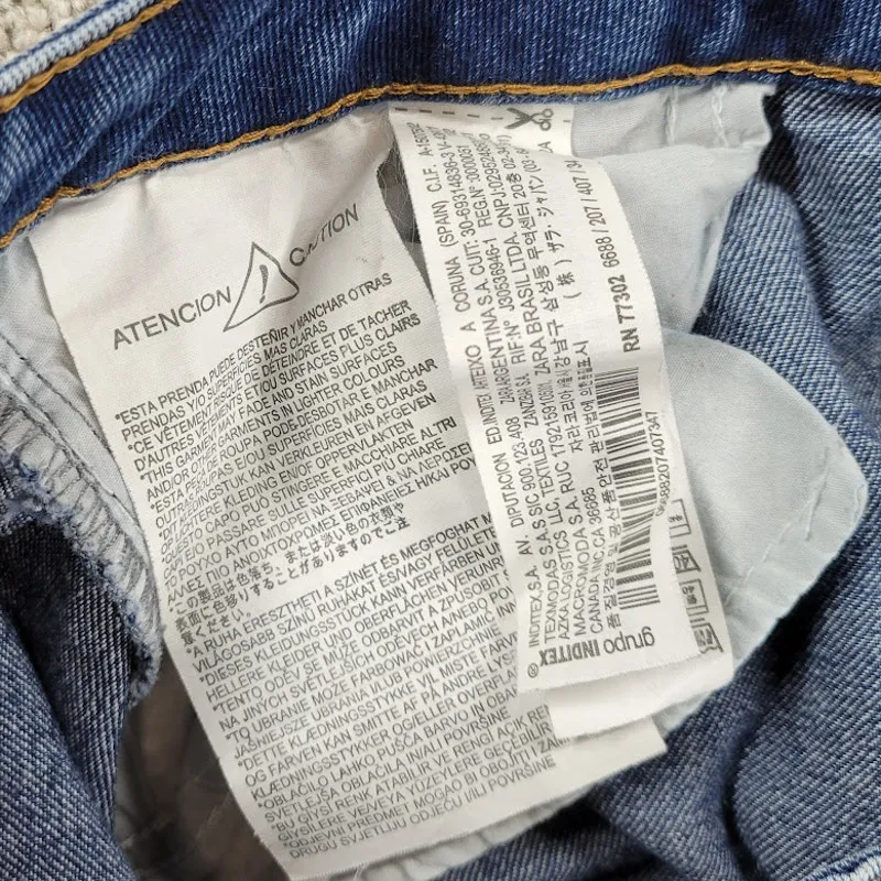 Zara Trafaluc Jeans Womens 4 Blue Mid Wash Distressed Denim Straight Slim - Image 10