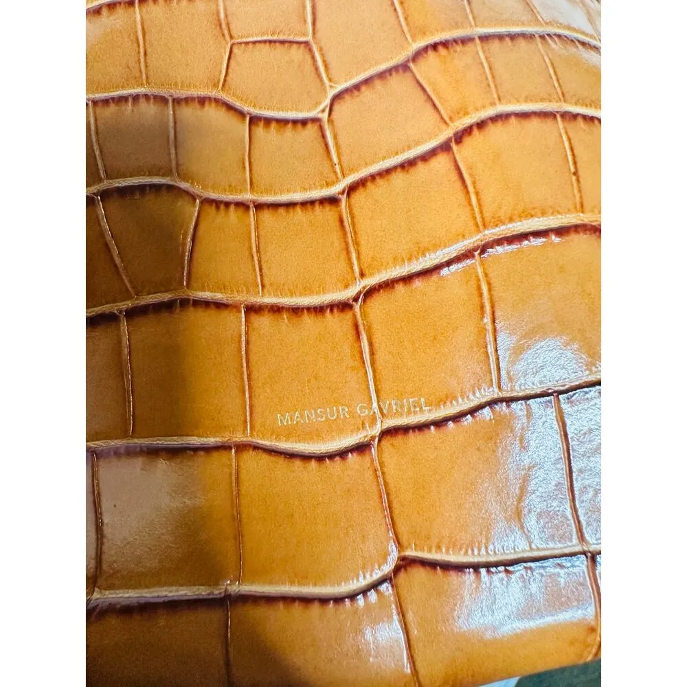 MANSUR GAVRIEL Brown Crocodile Embossed Drawstring Mini Bucket Bag Purse - Image 7