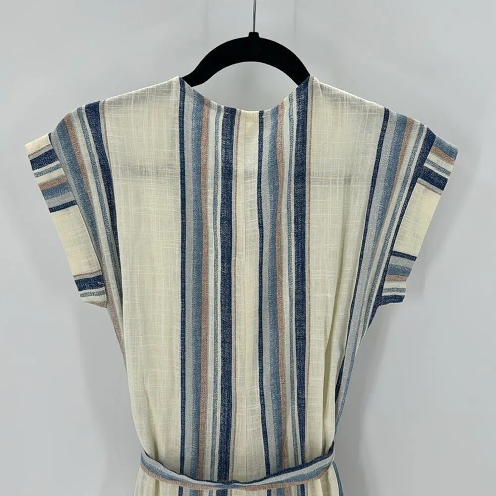 Monteau Off White and Blue Striped Linen Jumpsuit nautical beach summer size S - Image 4