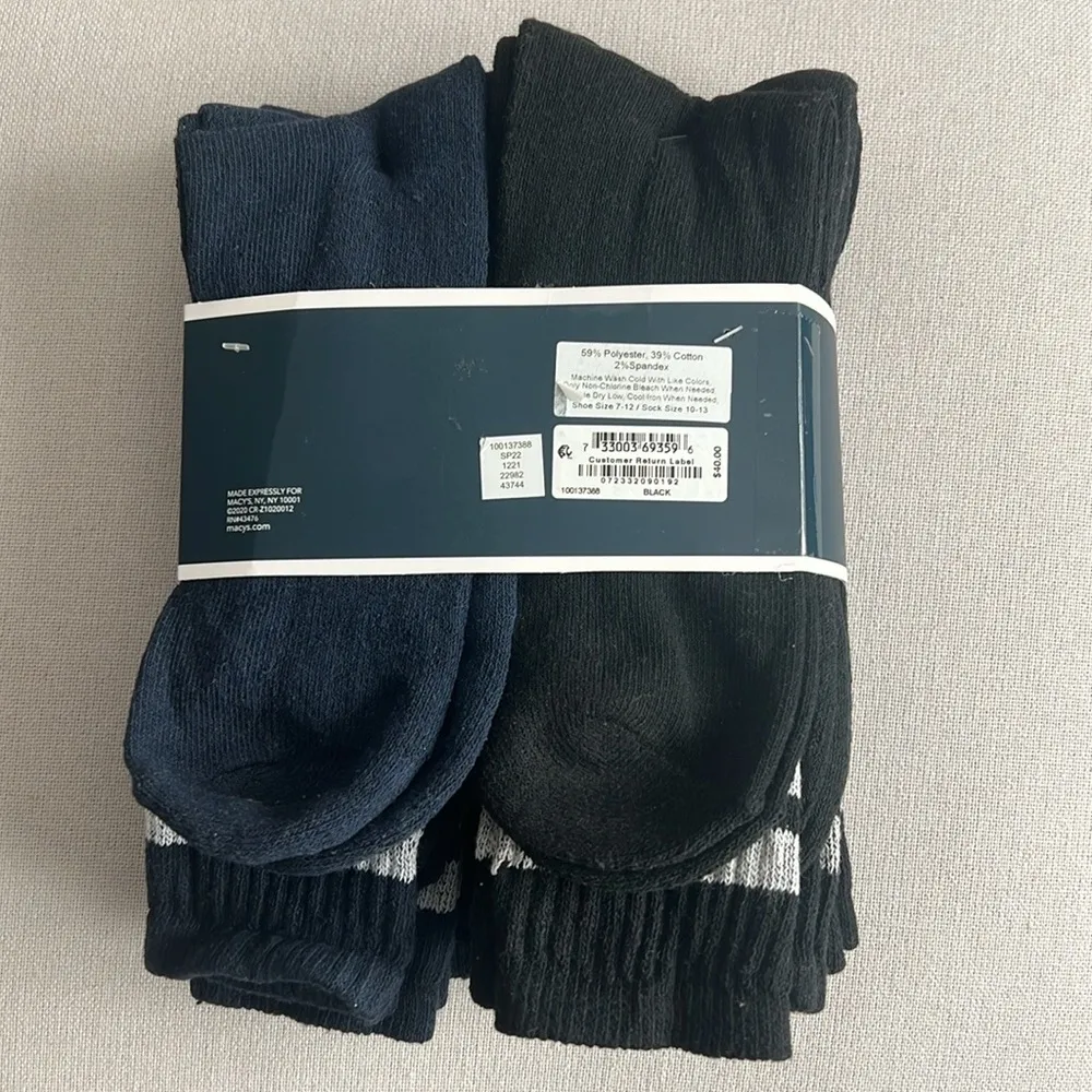 8-Pairs Club Room Black & Navy Crew Socks, Cushioned Size 10-13 New w/Tag - Image 3