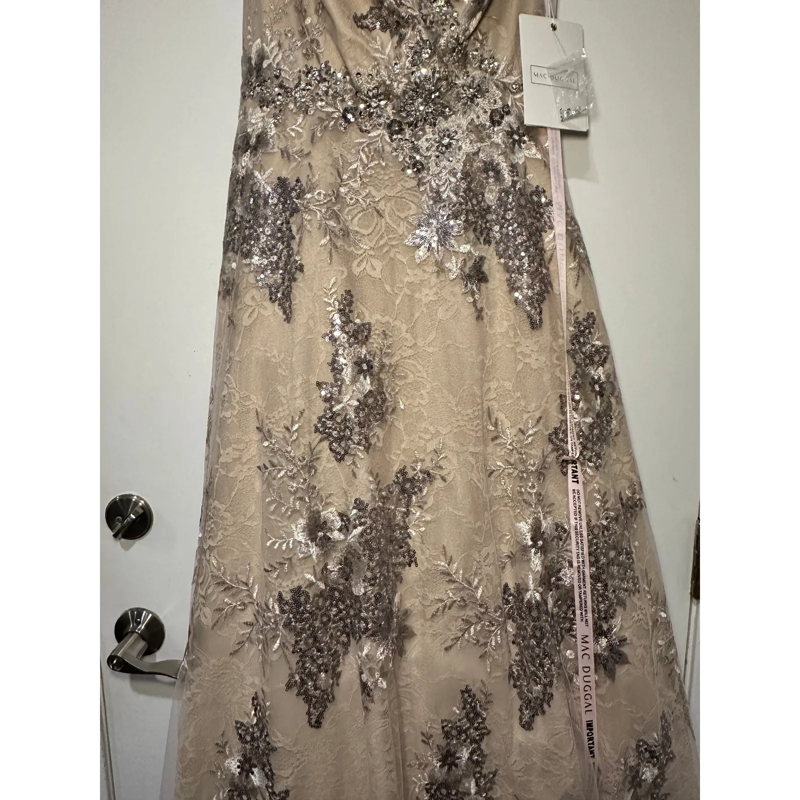 Mac Duggal One Shoulder Beaded Lace Gown Mocha Size 6 NWT 67960 MOB Sequin Dress - Image 6