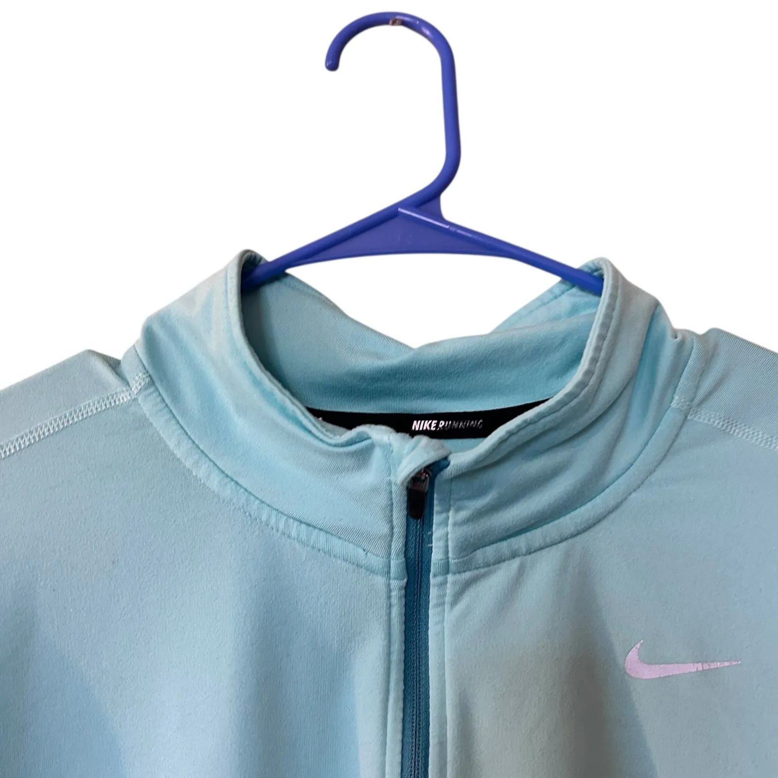 NIKE RUNNING TOP 1/2 Zip Collar Teal SZ LG Long Sleeve Finger Holes Athletic - Image 3