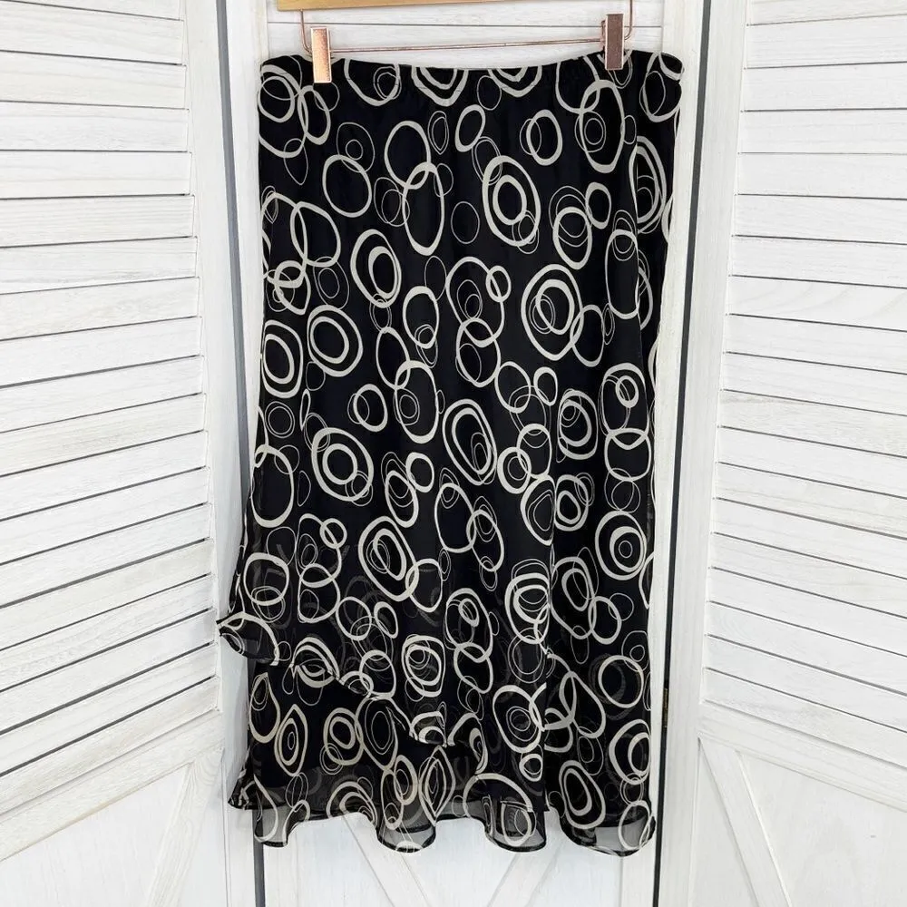 Karin Stevens Layered Chiffon Geometric Circle Print Midi‎ Skirt Black 16W - Image 8