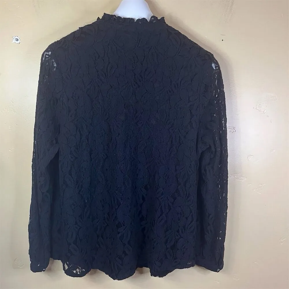 Isaac Mazari Live Size 1X Women's Black Lace Blouse Long Sleeve Blouse VNeck‎ - Image 9