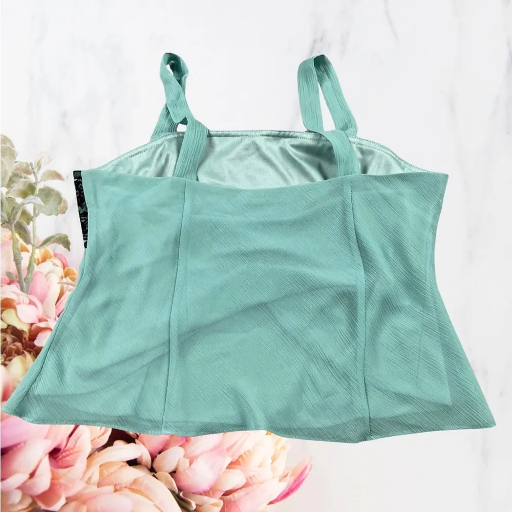 🍁Karin Stevens Vintage Y2K Mini Slip Tank Top Blouse Women’s Sz 18 Teal w/ Lace - Image 3